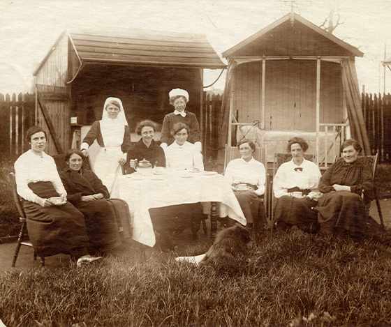 Nurses and patients on the open-air ward of the York Fever Hospital in the 1910s